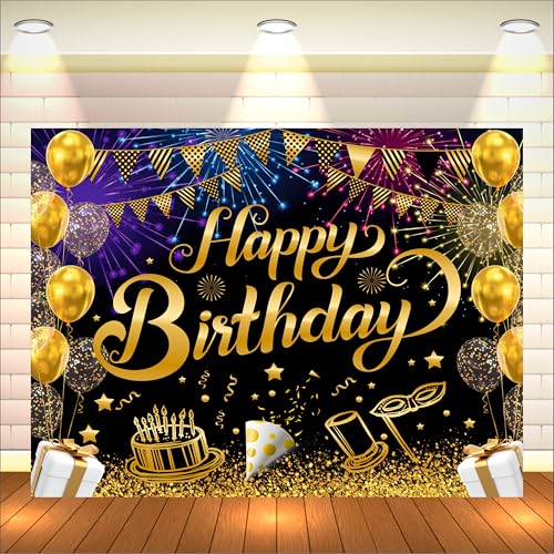 Image of Black Birthday Backdrop 5x4 Ft | Backdrops for Decoration | Birthday Decoration Backdrop | Banner for Kids Theme Party