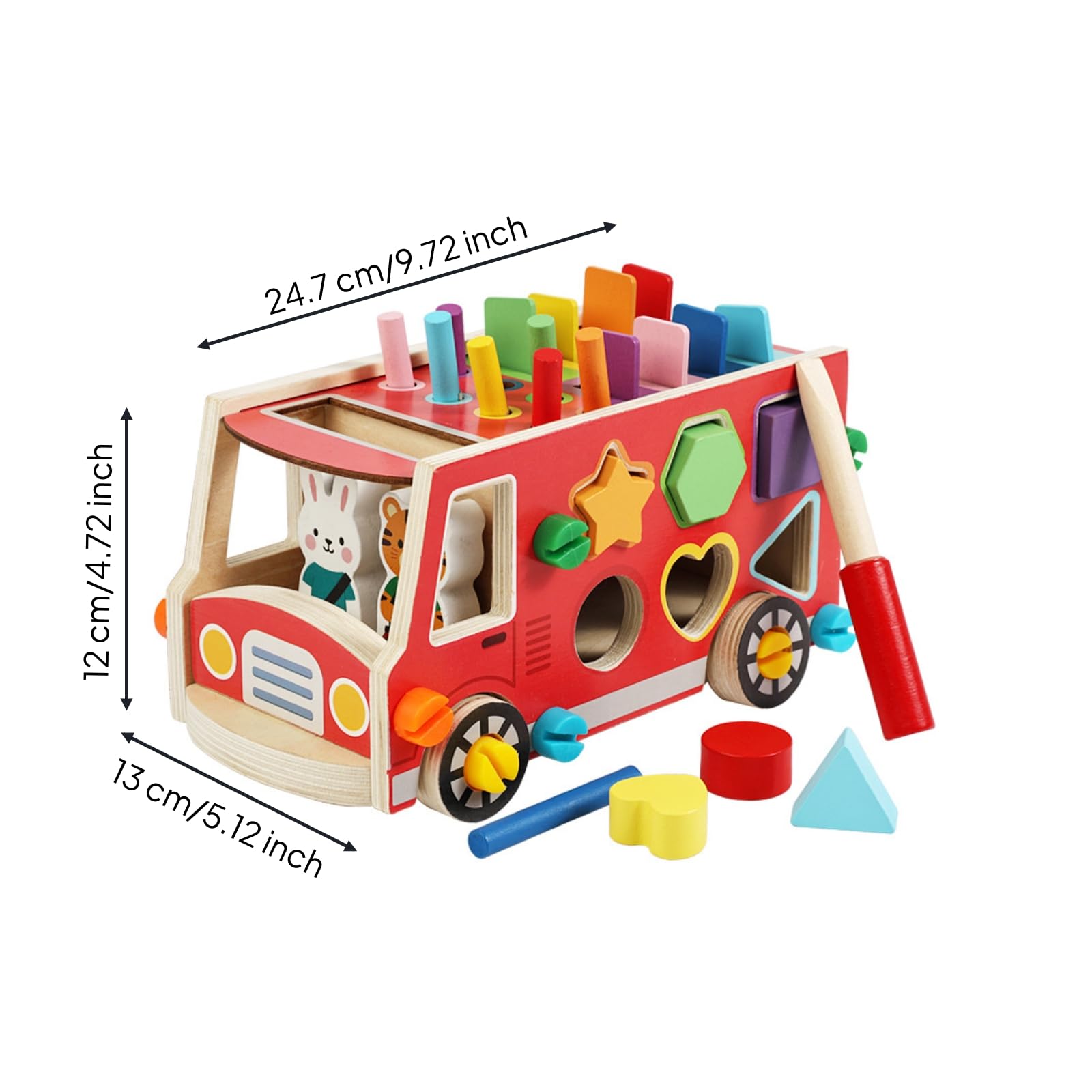 Baoblaze Juguete Educativo Infantil Bus de Madera Clasico Clasificador de Formas Bloques Geometricos Juego de Encastre Set Completo con Cuerpo de Bus y Piezas