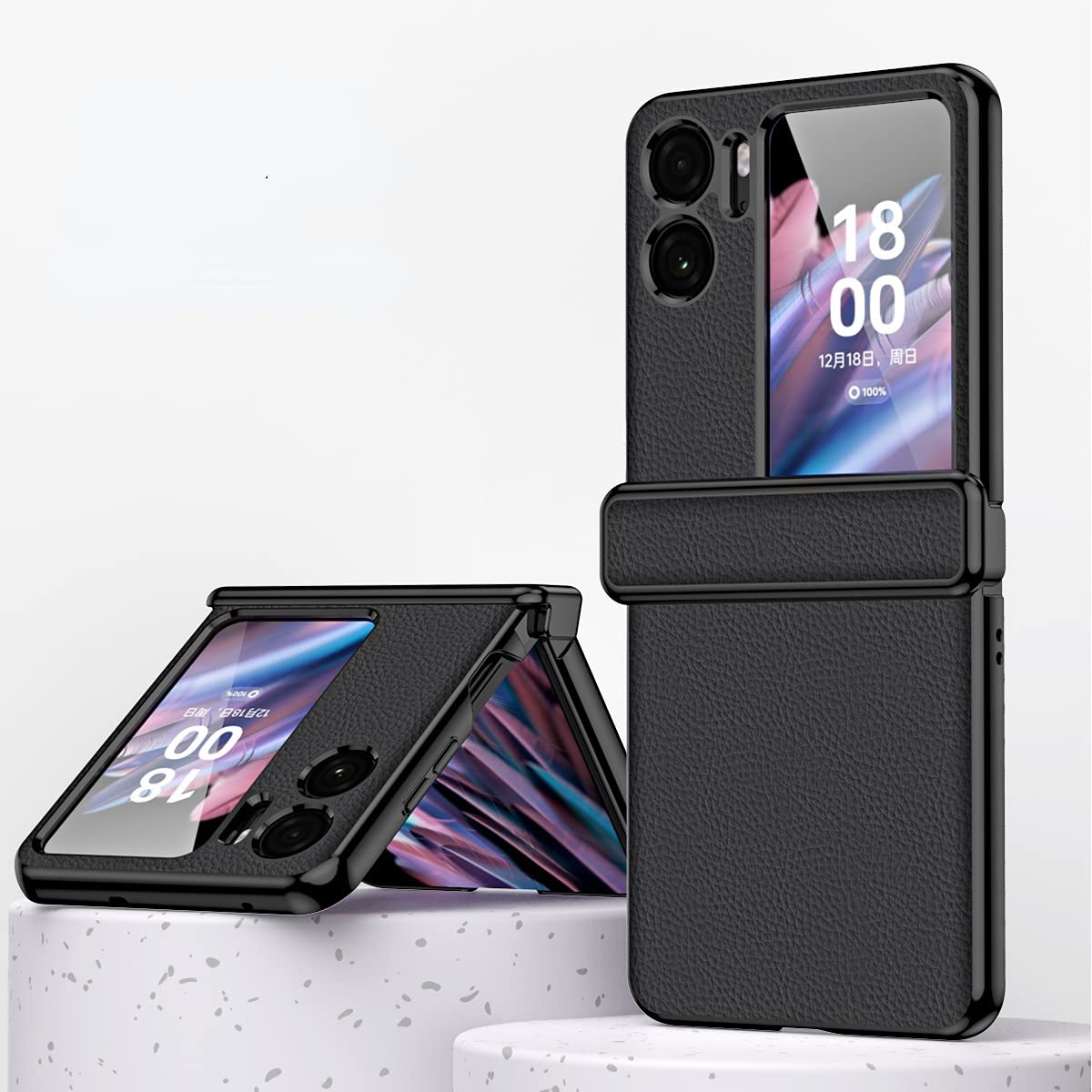 Jarttarn Luxury Plating Leather Hinge Cover Compatible with OPPO Find N2 Flip 5G Case for Find N2 Flip Hinge Case Full Protect Shockproof Funda (Black)