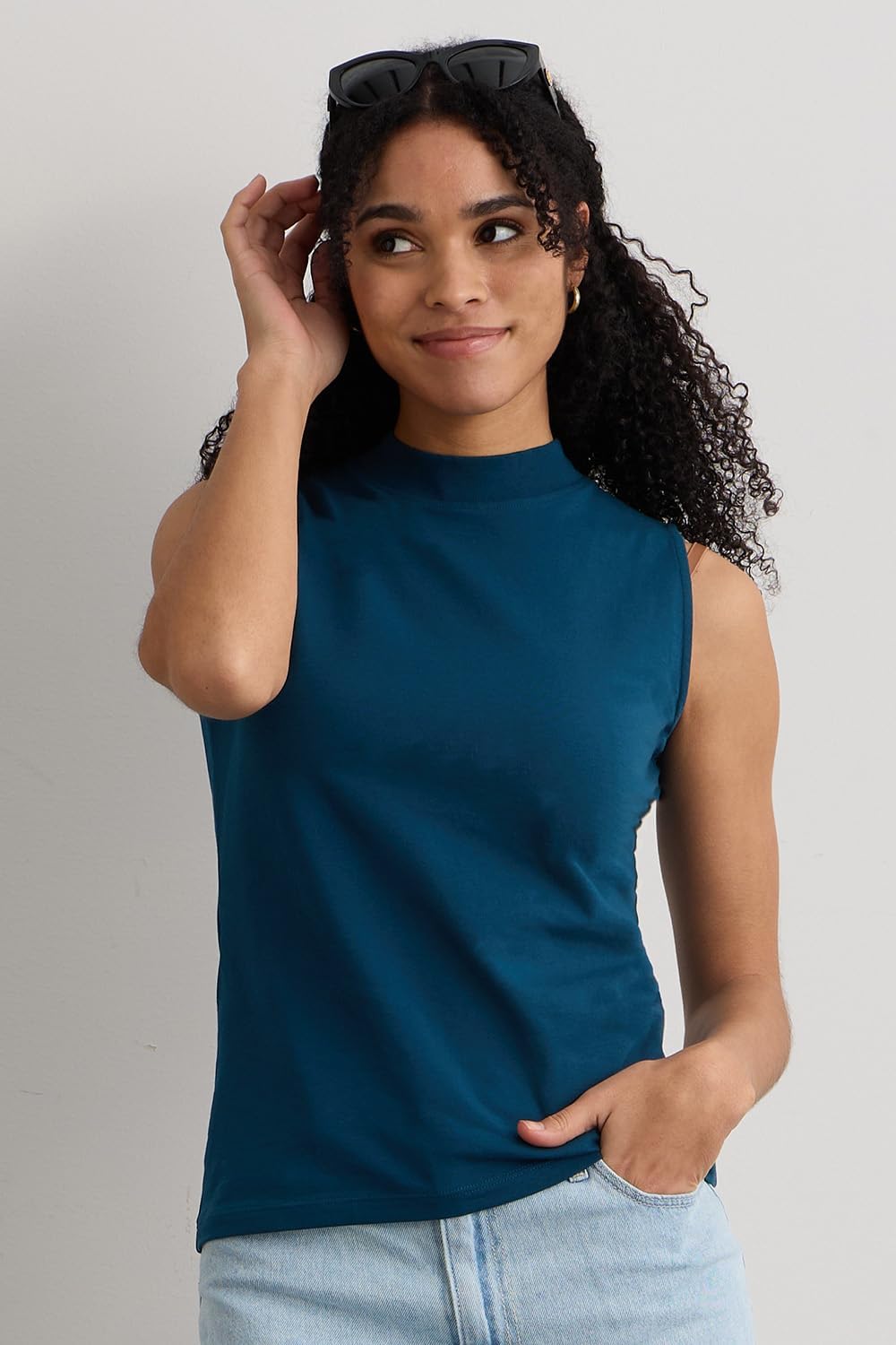 Fair Indigo Women's Organic Pima Cotton Sleeveless Mock Neck - Image 6