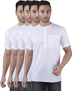 Rajubhai Hargovindas Men's White Superfine Cotton Short Kurta | Pack of 4 |