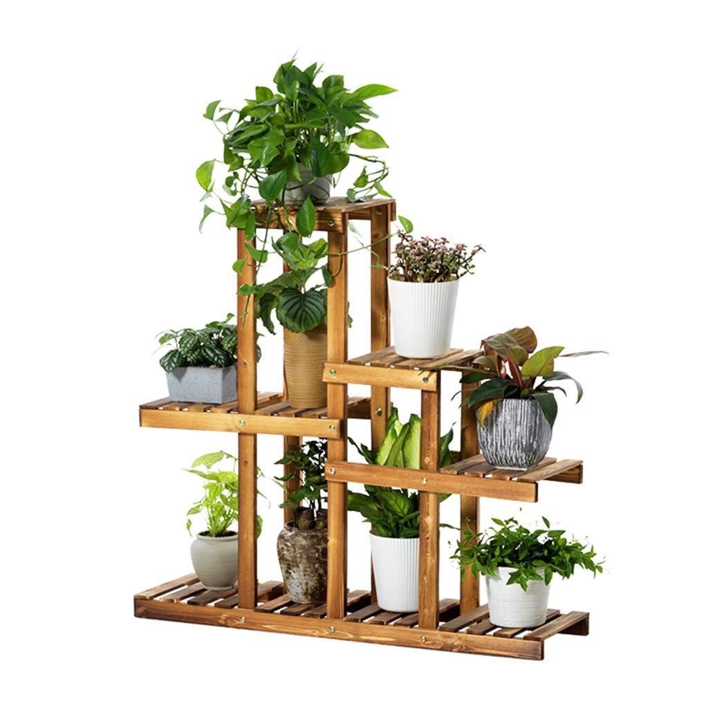Flower stand Floor balcony solid wood flower stand Flower stand potted rack living room pot rack living room indoor frame fleshy plant rac balcony flower rack ( Color : Brown , Size : 902535cm )