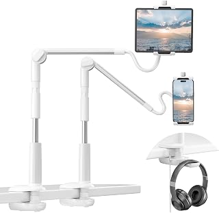 Gooseneck Tablet Holder for Bed, 360 Adjustable iPad Stand for Desk Flexible Arm Clip Phone Mount for Video Recording, Bedside & Headboard Clamp for iPad Pro 12.9, Air, Mini, Nexus, Switch (4.7-12.9")