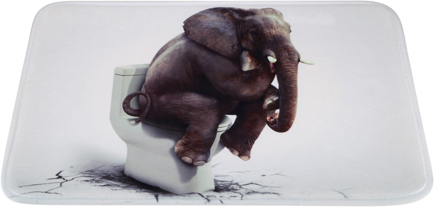 Non-Slip Large Bathroom Mat, Soft Funny Elephant Thinker Bath Rug for Children Kids Bedroom Living Room 23.2"x15.4"-Funny Elephant Thinker