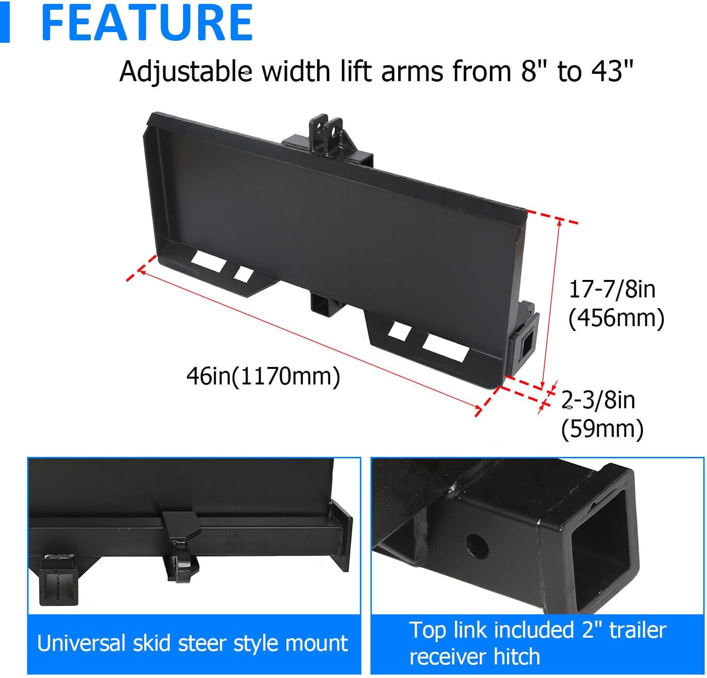 3 Point Attachment Adapter Skid Steer Mount Plate Quick Tach Equipment Universal