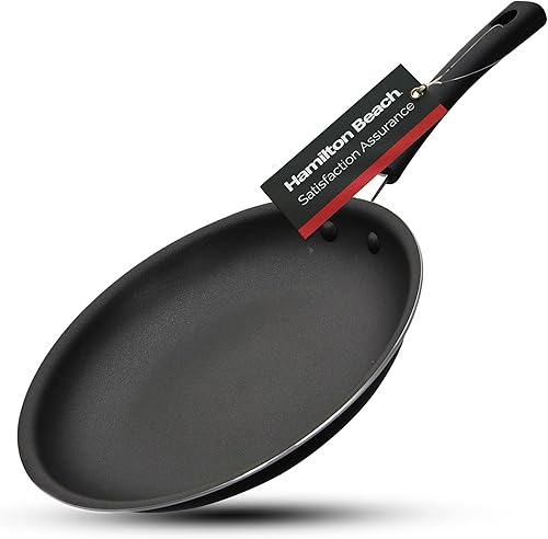 Hamilton Beach Sartén interior antiadherente de 10 pulgadas, sartén de aluminio negro con mango de baquelita suave al tacto, borde acampanado, parte