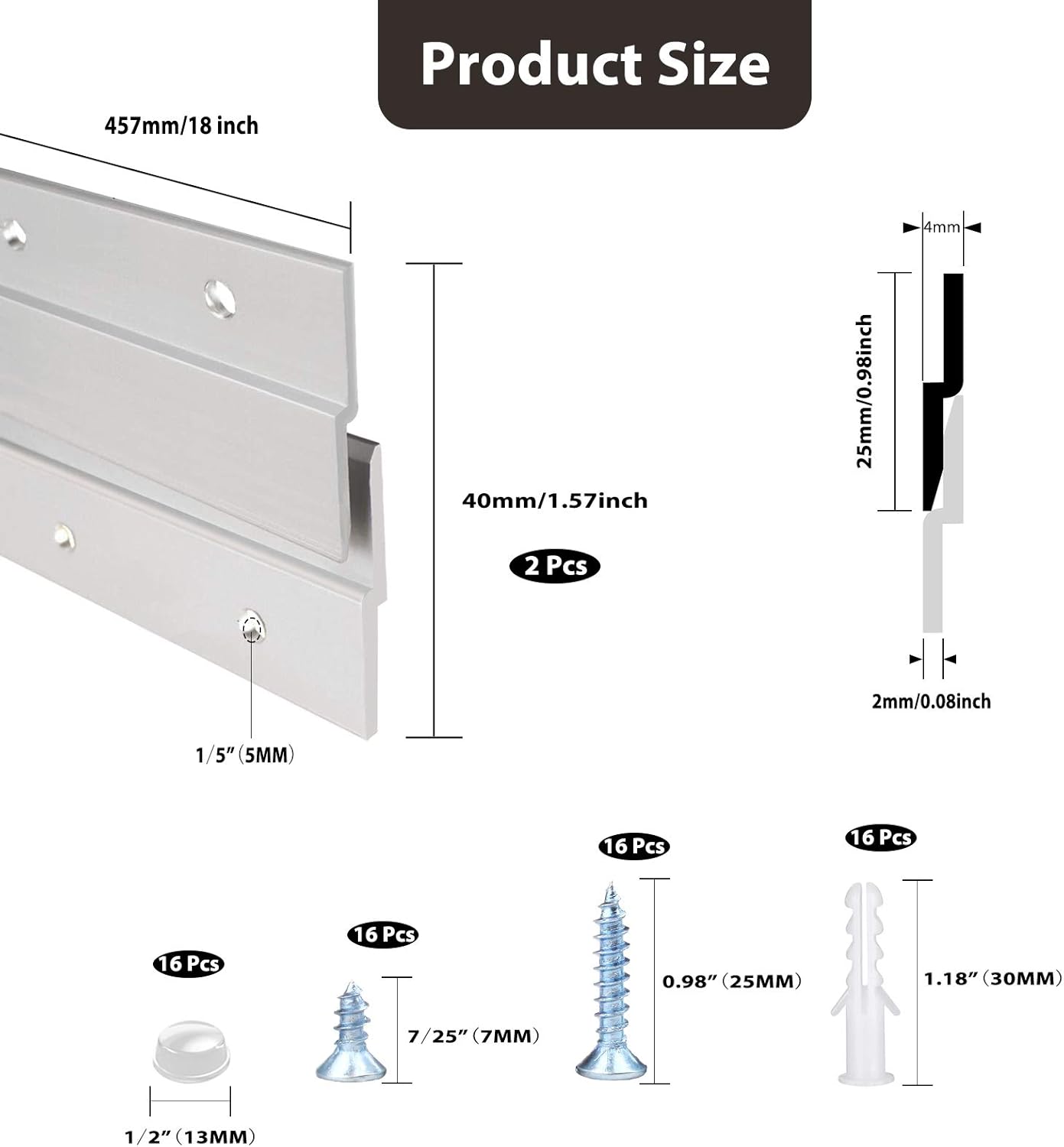 French Cleat Picture Hanger 18 Inches - 2 Pairs - Aluminum Z Hanger Supports 90lbs - Interlocking Wall Mounting Bracket Hardware Kit for Hanging Mirrors, Picture, Shelf, Whiteboard, Art, Frames