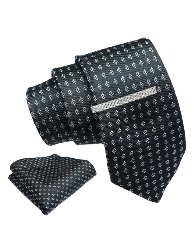 Buy Axlon Black Dotted Tie For Men Formal Ties Set With Pocket Square
