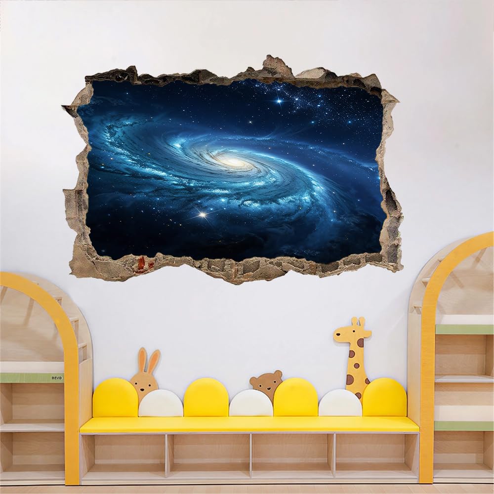 3D Wandaufkleber, Kosmischer Wirbel Durchbruch Wandtattoos Deko Wand Selbstklebend Blauer Raum, Wandaufkleber Wanddurchbruch Wandsticker für Zuhause, Schlafzimmer, Wohnzimmer