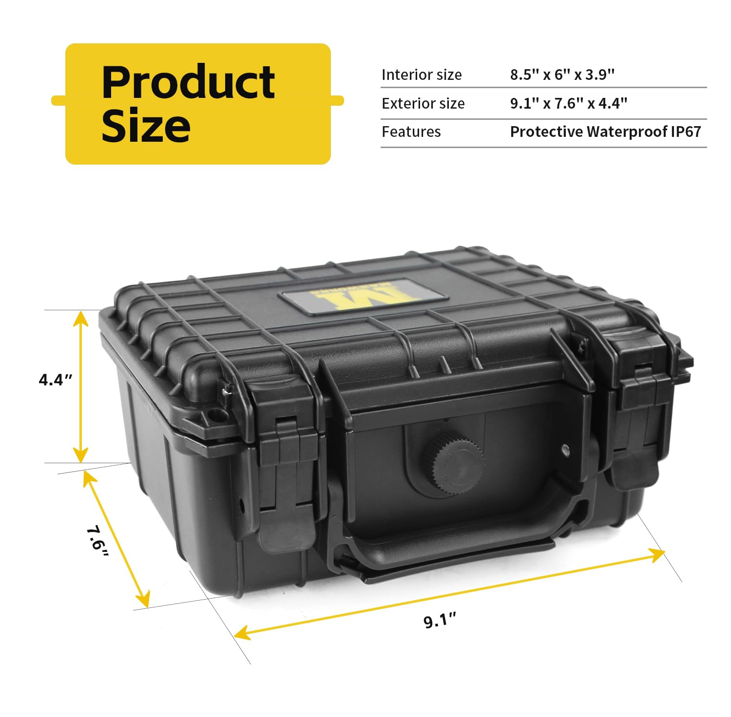 MaxWorks 51015 - Custodia rigida impermeabile IP67 per fotocamera, multiuso, interno in schiuma, 21,6 x 15,2 x 9,9 cm, interno nero, esterno 23,1 x 19,3 x 11,2 cm, Nero, Custodia rigida impermeabile