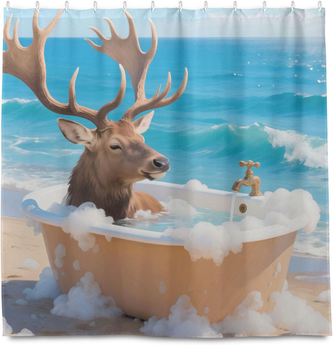 72x72 Inch Water Proof Standard Shower Curtain with Curtain Washable Liner for Bathroom Decor Beach Bathtub Elk
