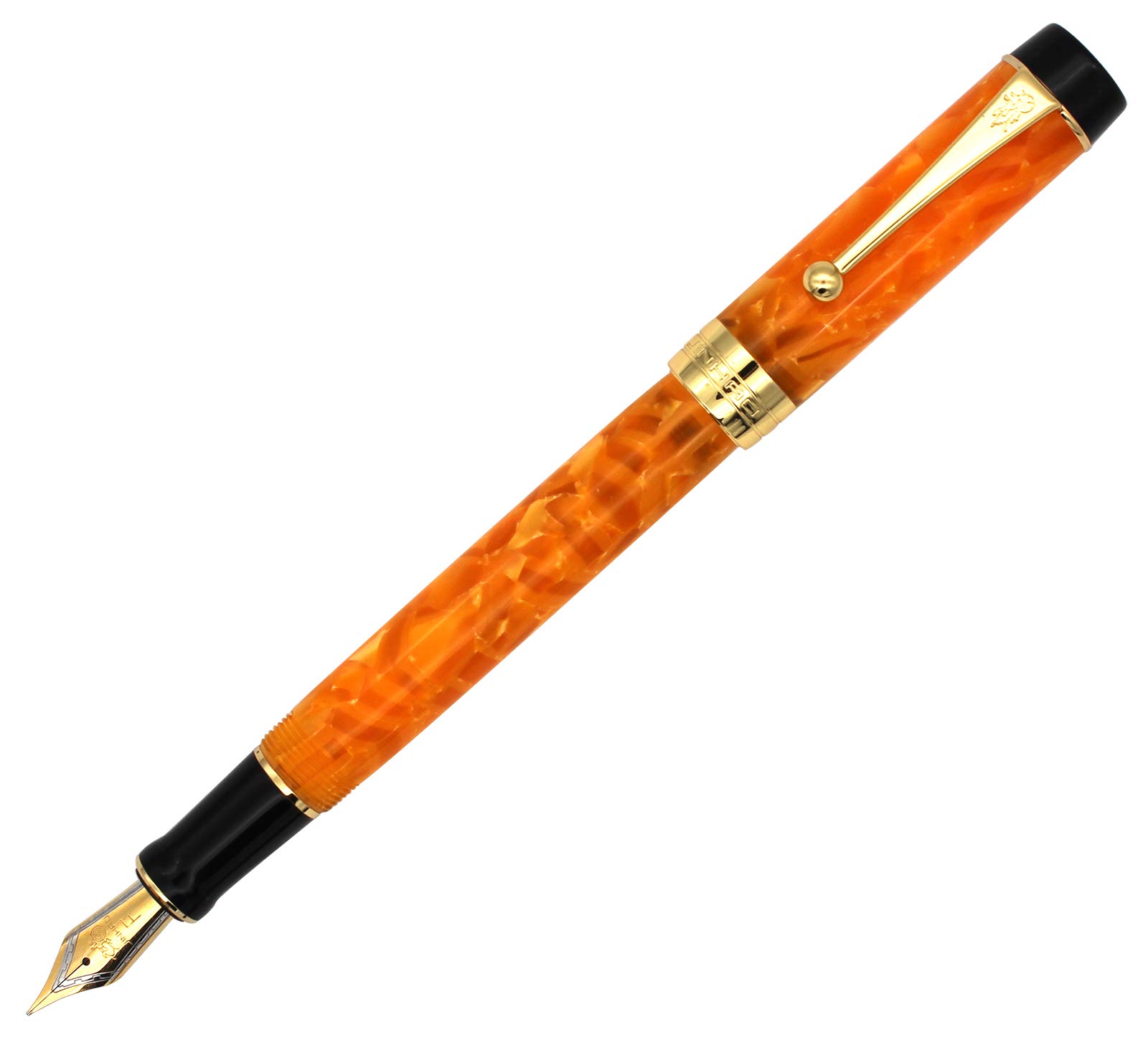 Füllfederhalter Mit Mittlerer Feder – Farbe: Glänzend Orange, Silberne Kappe, Ohne Tinte