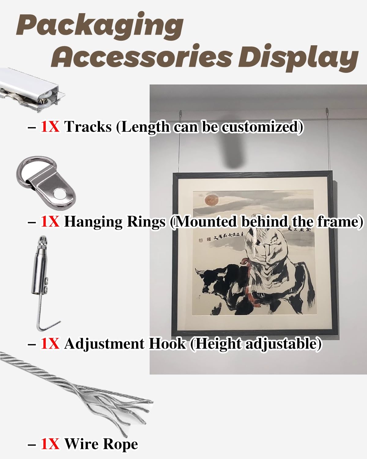Generisch Verstellbare Bilderaufhänger für Wohnmobilwände – Komplettes Kunstdisplay-Set mit anpassbarer Schiene und 1,6'/0,5 m langem Kabel – Perfekt zum Aufhängen von Fotos und Kunstwerken