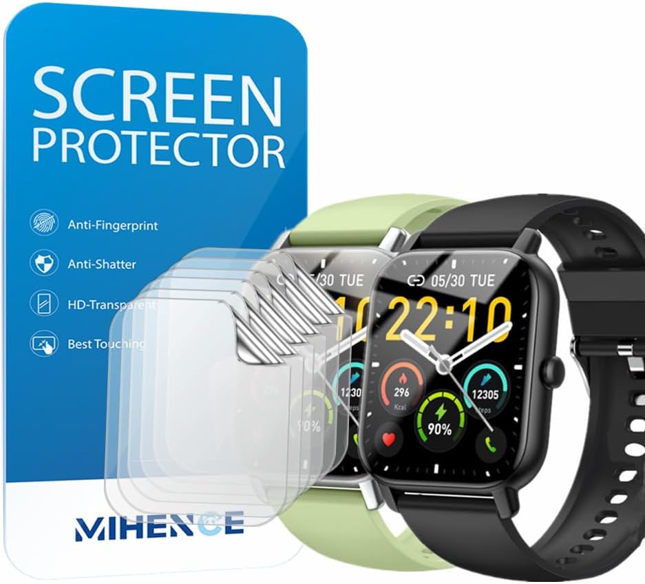MIHENCE Screen Protector Compatible with Nerunsa 1.85 Inch Smartwatch, TPU HD Screen Protector Compatible with Nerunsa P66B / P66D / P66E / P66DMB / P66RD Smartwatch [Pack of 6]