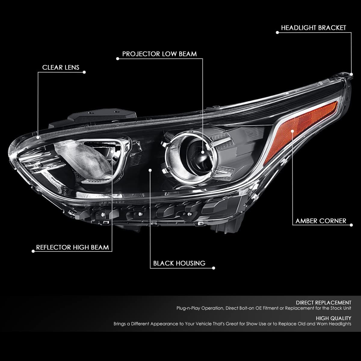 DNA MOTORING OEM-HL-0140-L Left Side Halogen Headlight Compatible with 2019-2021 Forte