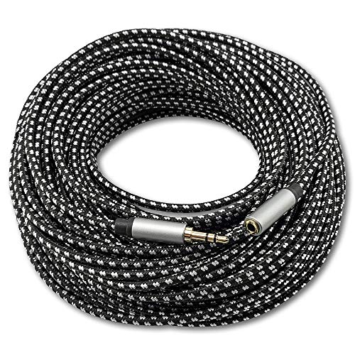 Satellitesale Auxiliary 3.5Mm Audio Jack Male To Female Digital Stereo Aux Extension Cable Universal Wire Black/White Nylon Cord 100 Feet #TOP1