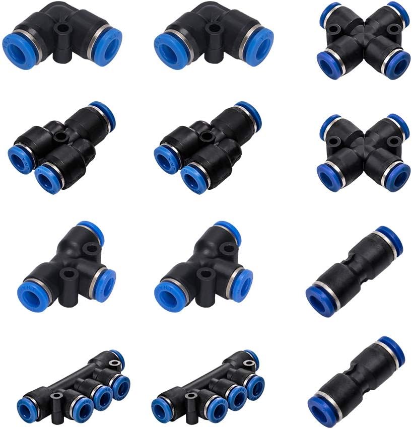 INCREWAY12 Pcs 6mm Air Push Quick Fittings Kit, 6 Types Air Hose Pneumatic Plastic Push Connector for Quick Connection of air Piping, Pneumatic Tools