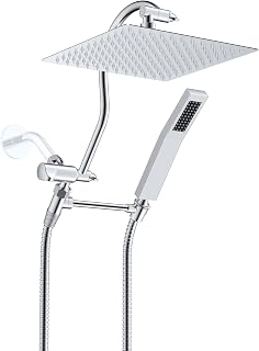 Hibbent All Metal Shower Head, 10'' High Pressure Rainfall Shower Head, Showerhead Combo, Handheld Shower Wand, 12'' Adjustable Curved Shower Extension Arm, 71'' Hose, Shower Head Holder, Chrome