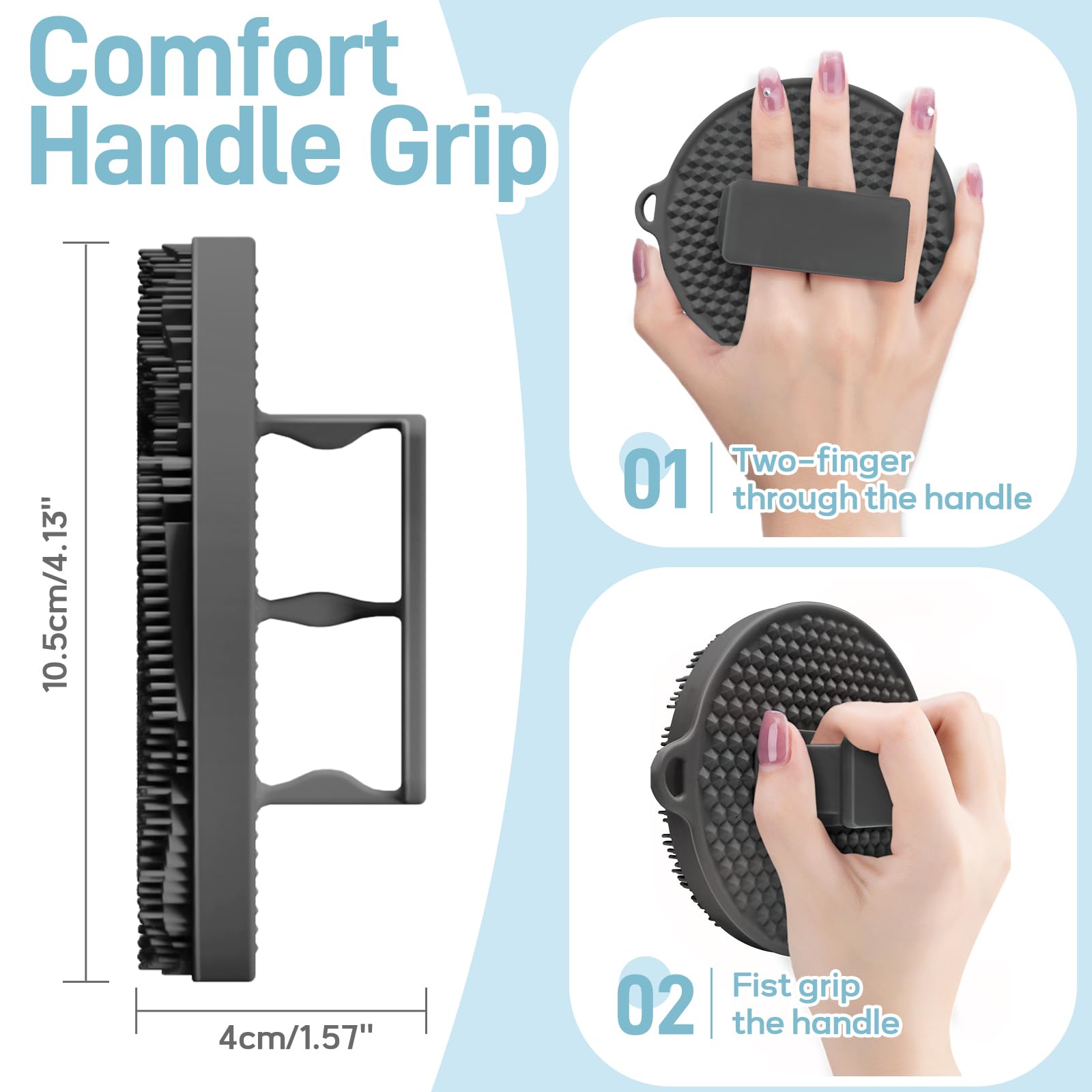 Juego de alfombrilla de silicona para pies de ducha y limpiador corporal de silicona, limpiador de espalda grande montado en la pared para limpiar, exfoliar y masajear sin doblarse (gris +