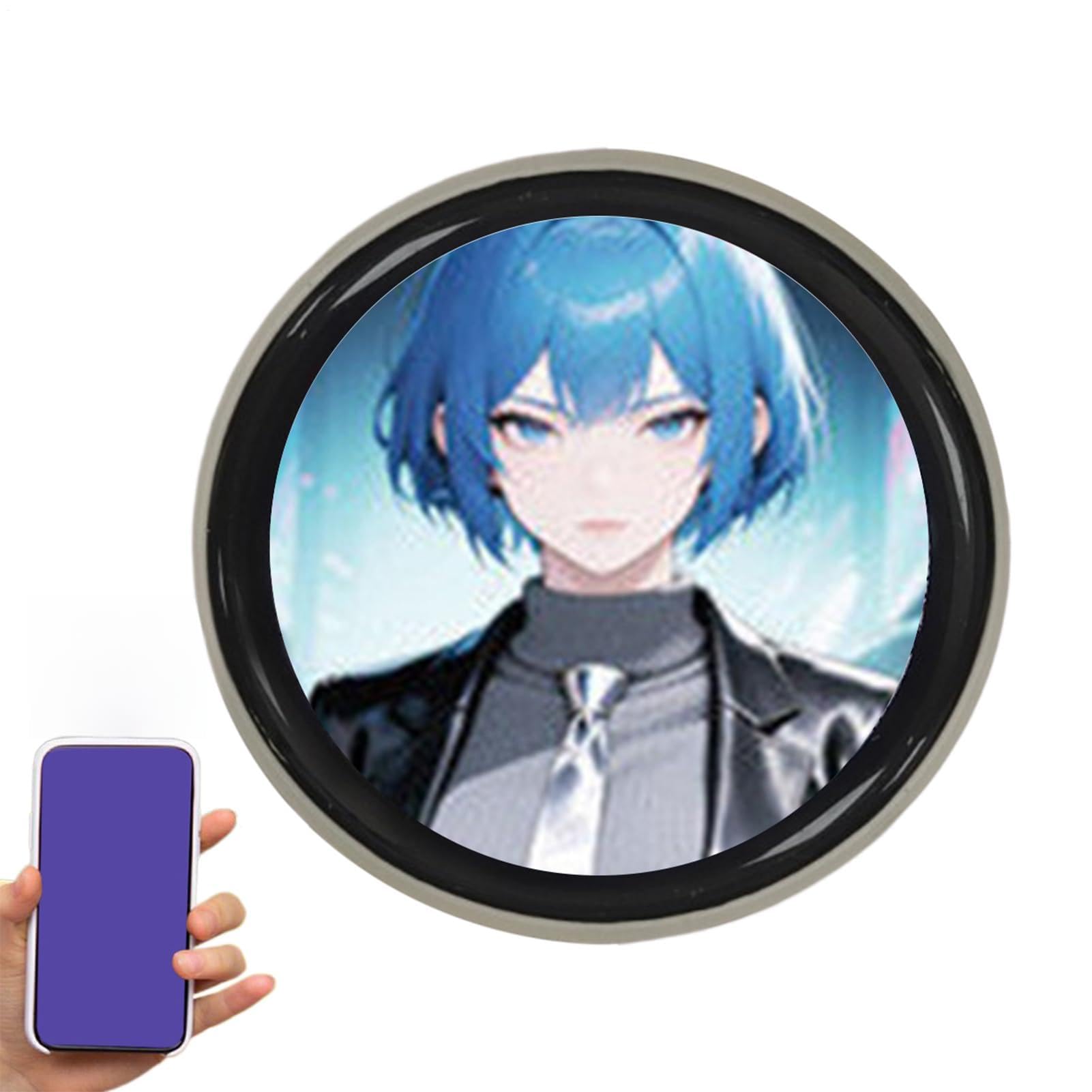 Digital Badge, LED Cyber Badge Pin for Photo and Video Display, 1.7inch HD Touchscreen Electronic Anime Pins Blue-Tooth for Fans