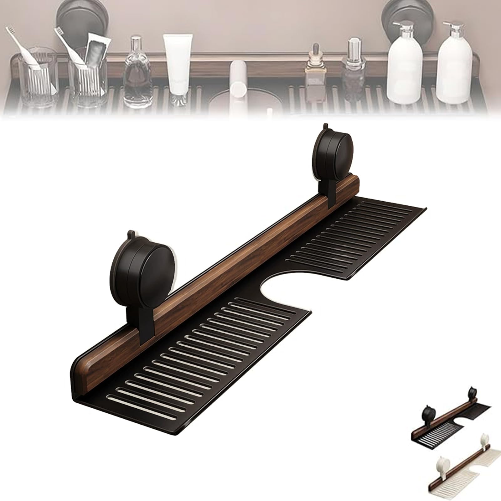 Estante de baño de nogal montado en la pared con ventosa sobre grifo, soporte de cocina, sin taladro, 70 cm, ajustable, 4080 cm, hogar moderno