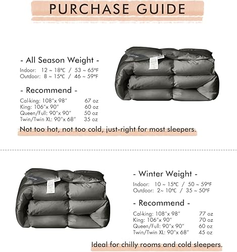 Miniatura 5 de Royoliving Edredón superior de plumas 100% algodón, edredón grueso de invierno tamaño Queen con 4 bucles en las esquinas y 4 pestañas medias (gris