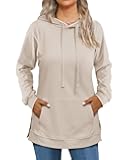 Hoodies for Women Fashion Split Hem Drawstring Casual Long Sleeve Sweatshirts Tops with Pockets