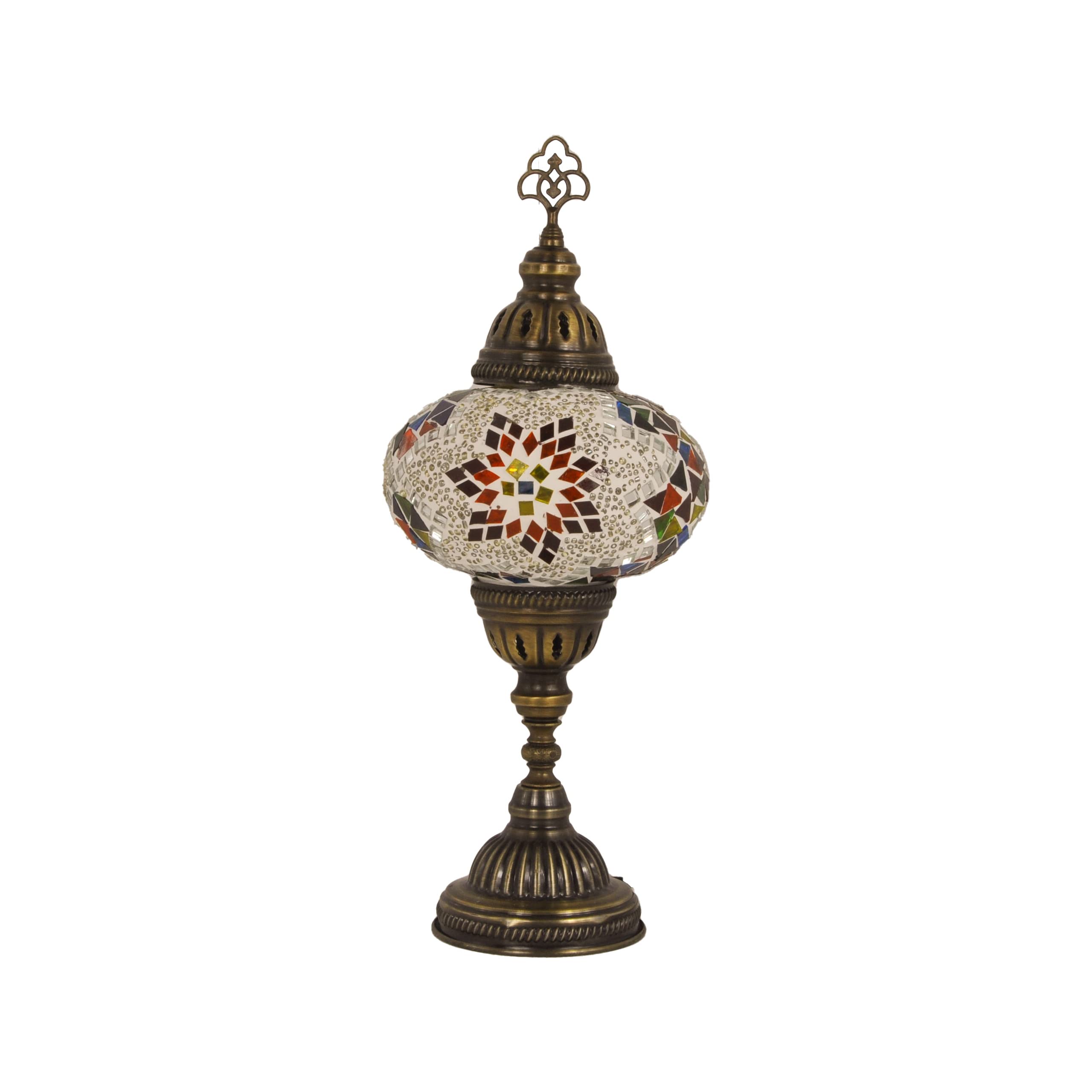 MOSLAND HOME 10 Variation Turkish Lamp Mosaic Table Lamps | Turkish Moroccan Lamp with Bronze Base | Handmade Tiffany Night Lamp | Mosaic Glass Bedside Night Lamp with Led Bulb (Multi1)