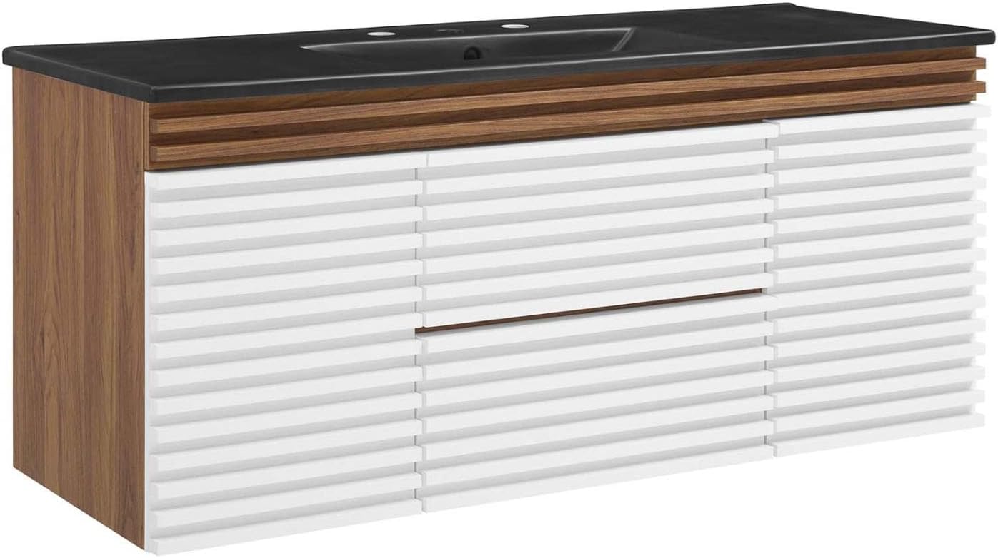 Modway Render 48" Wood Wall-Mount Bathroom Vanity - White/Walnut/Black