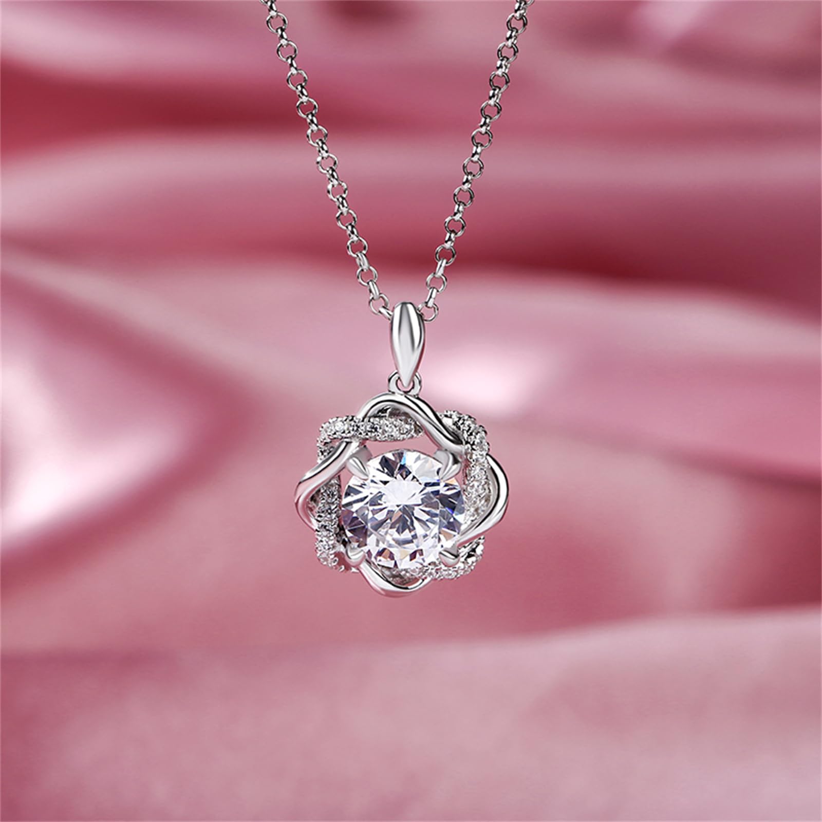 Jeulia Damen Halskette 925 Sterling Silber Knoten der Liebe Halskette mit Blume Anhänger Halskette Schmuck Geschenk für Damen mit Geschenkbox und Karte