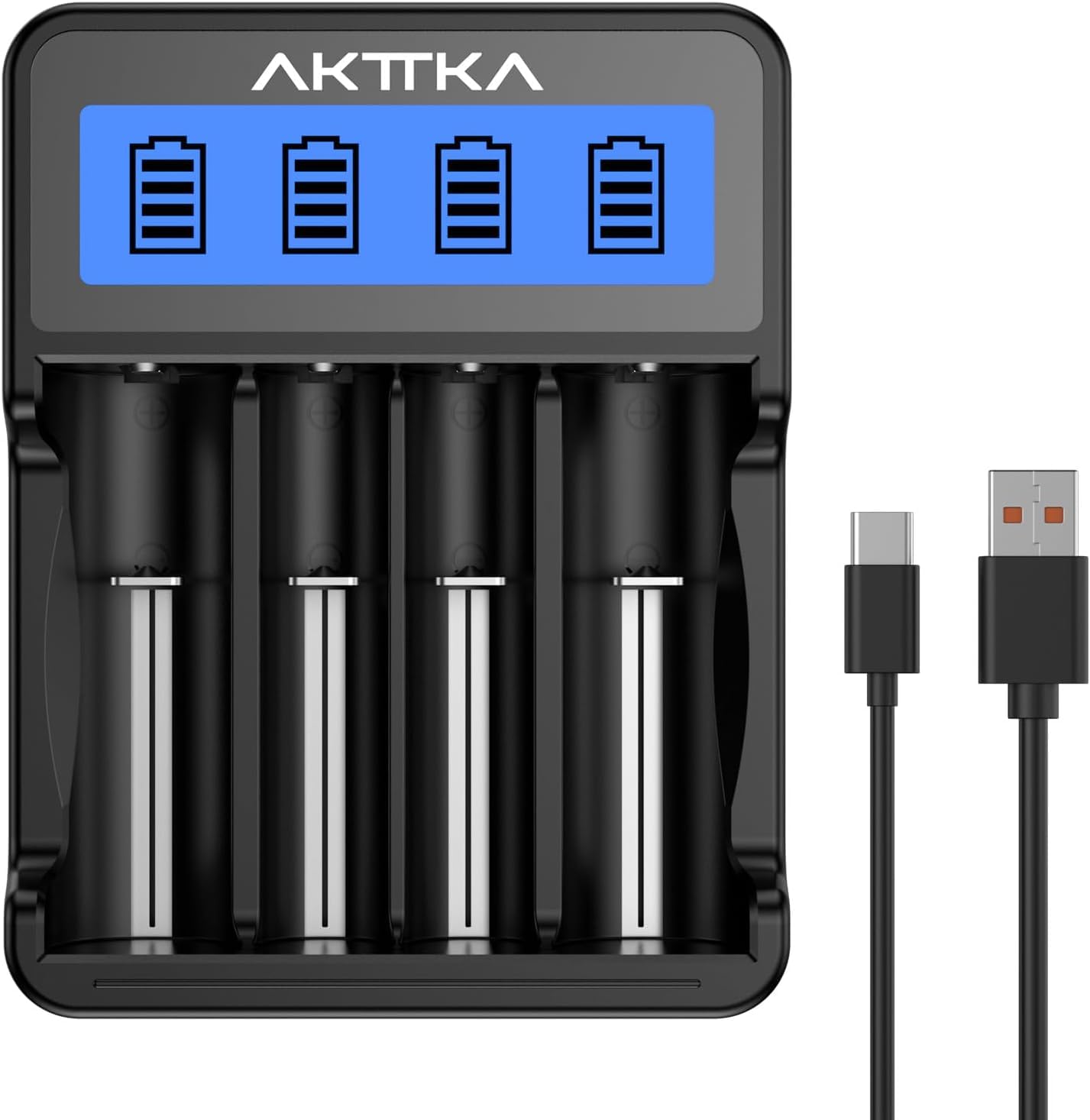 Cargador de batería de 4 compartimentos para baterías de iones de litio de 3,7 V (18650/21700) y baterías NiMH de 1,2 V (AA/AAA/C), con pantalla LCD, entrada USB-C y micro USB, cargador