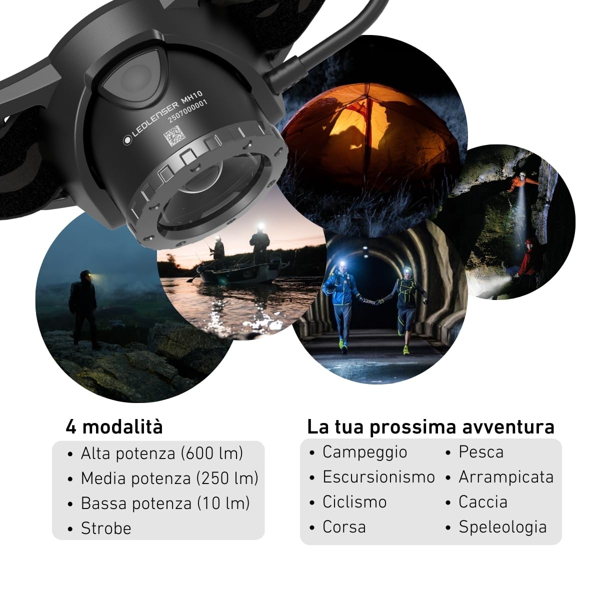 Ledlenser MH10 SE Lampada Frontale Ricaricabile, 600lm, 150m, IP54, 120h | Messa a fuoco regolabile, luce posteriore rossa, filtri colorati e custodia inclusi, ideale per campeggio ed escursioni