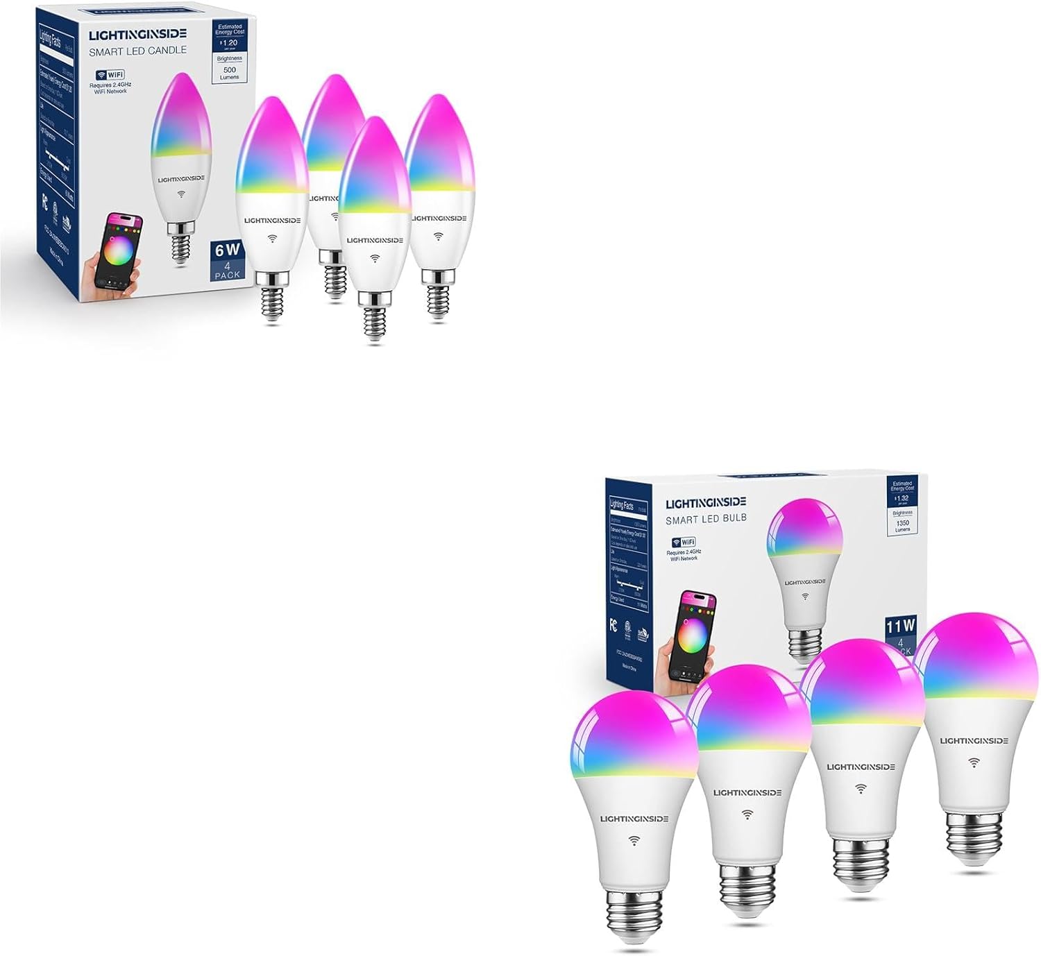 4Pack Smart E12 Bulbs + 4Pack Smart A19 Lights Bundle