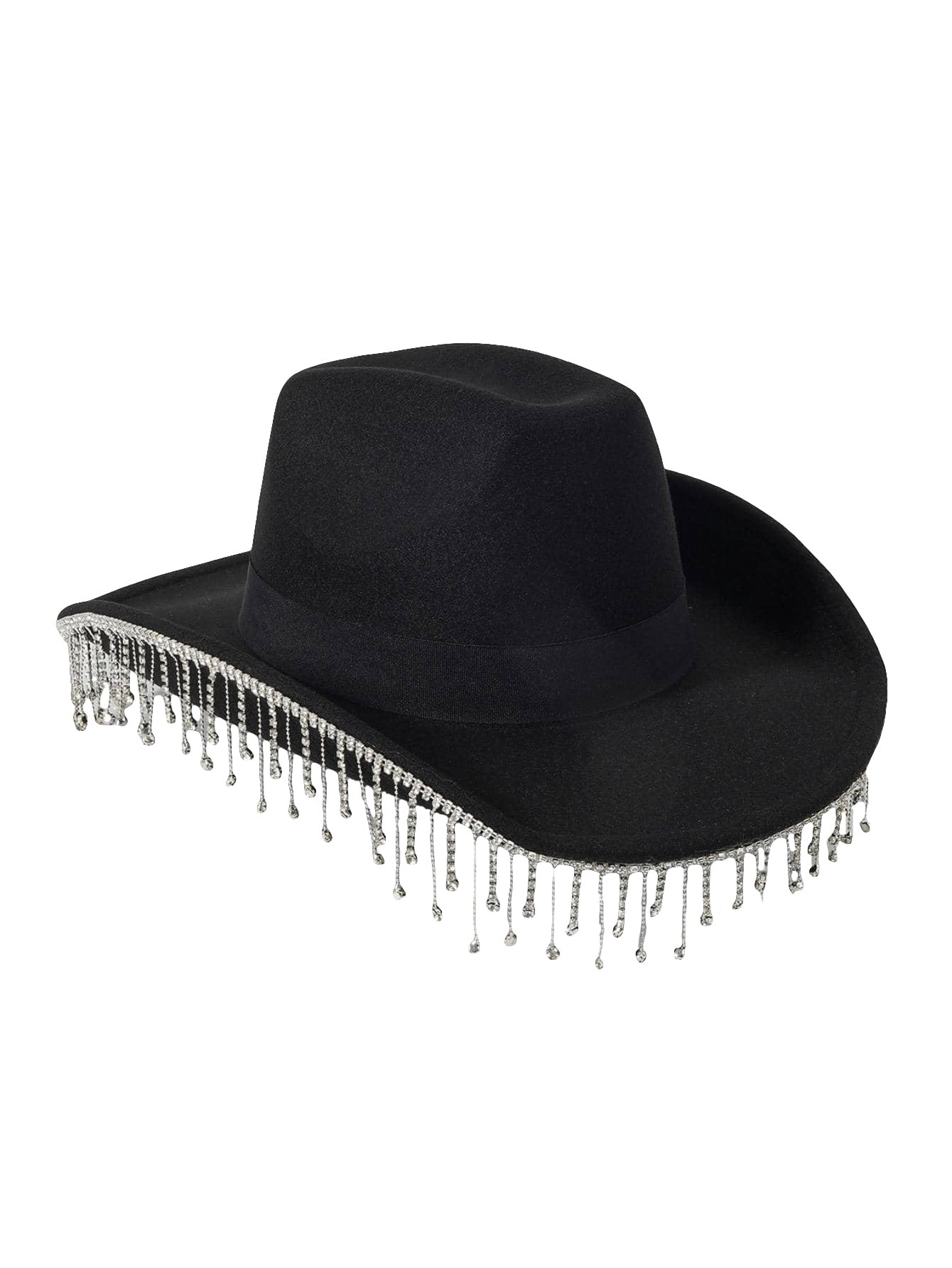QWINEE Western Cowboy Hat Cowboy Hat with Rhinestone Tassel Decor Halloween Cow Fedora Hat Costume Accessories for Women Men