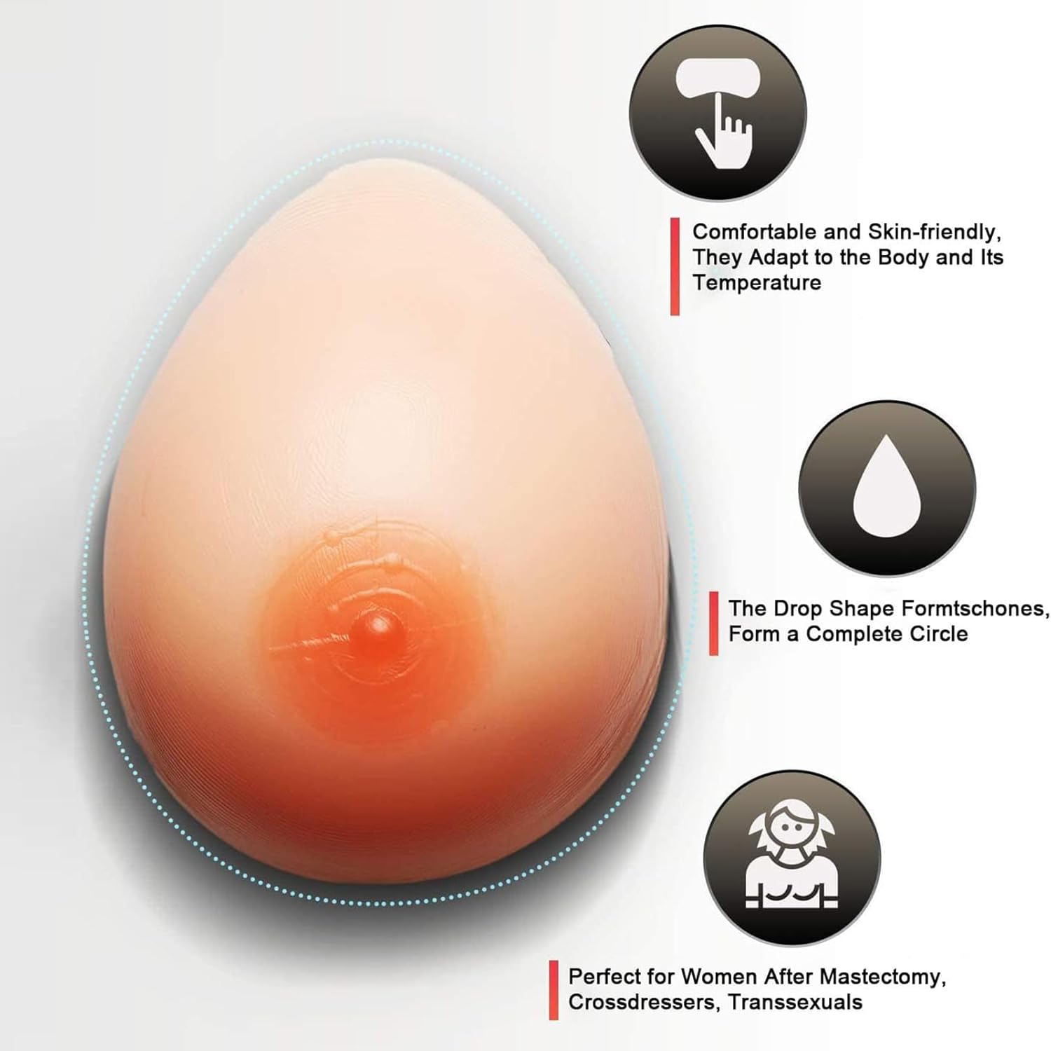 1 Pair Mastectomy Postoperative Self Adhesive Realistic Silicone Breast Forms Bra Pad Enhancer Inserts Artificial Fake Boobs for Crossdresser Transgender(1000g/pair, Nude)
