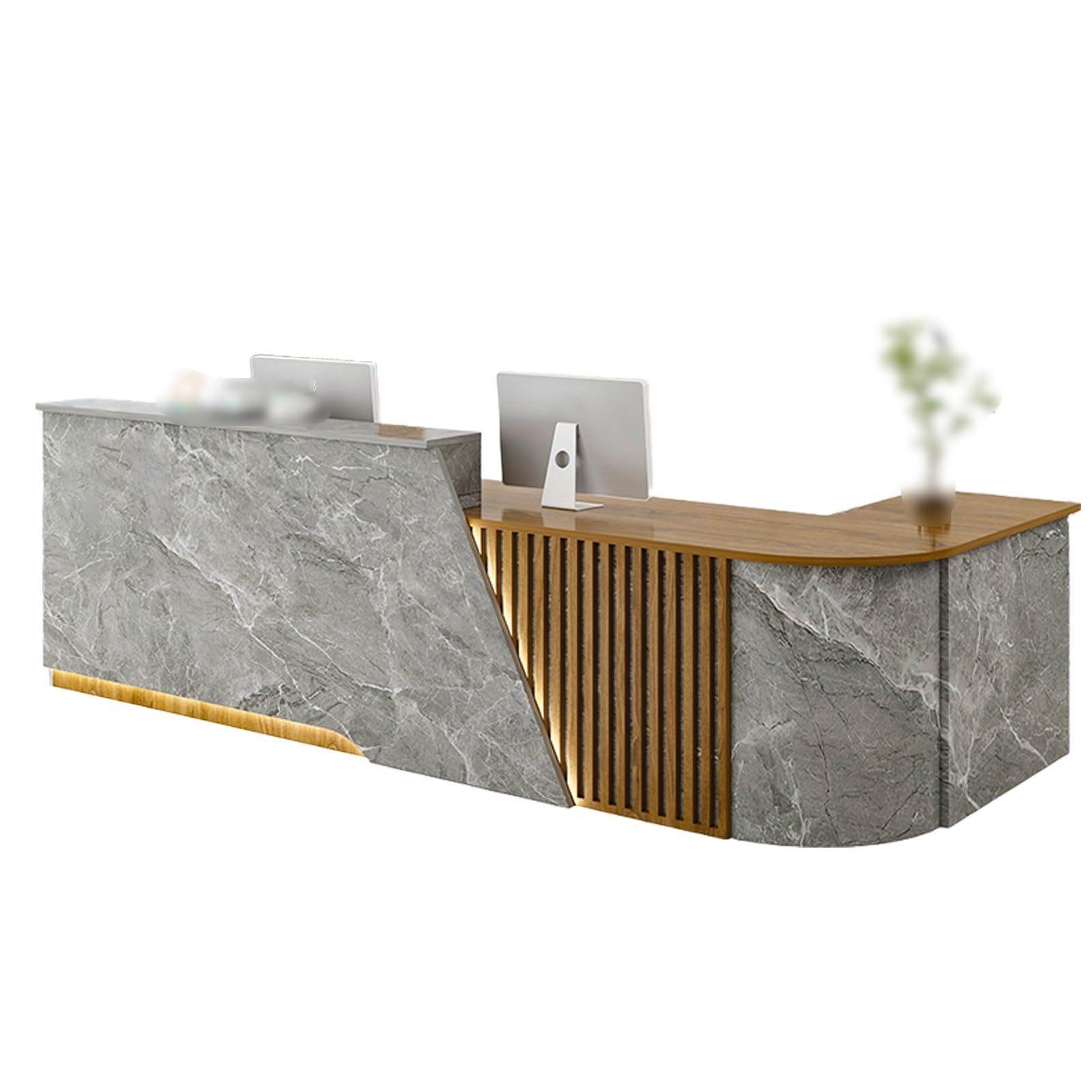 Banco Reception A L Con Ripiano Per Tastiera, Cassetto Con Serratura, Luce LED, Griglia In Legno Massello, Adatto Per Negozi Di Abbigliamento, Hall(Gray,RIGHT_180X60X100CM)