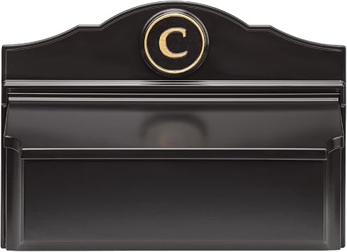 Whitehall Custom Wall Mount Mailbox Package - Mail Box with Monogram, Sand Cast Aluminum, Classic Design Black Personalized in Goldtone