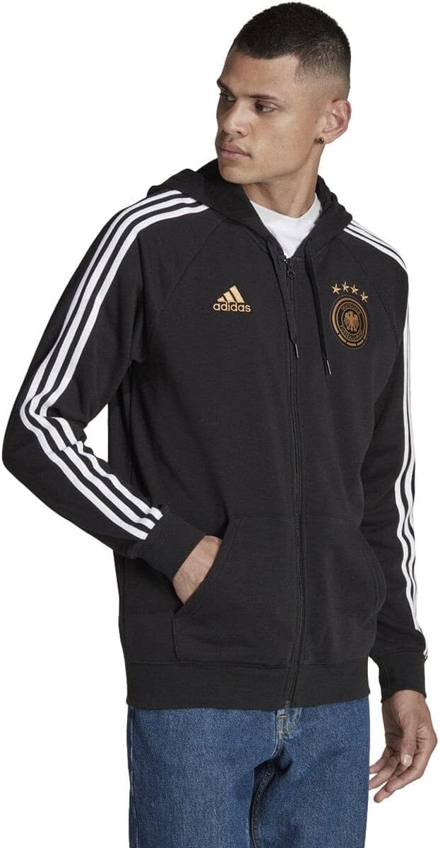 adidas Men's Germany DNA Full Zip Hoodie (Black/White, MEDIUM)