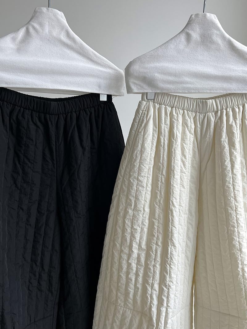 [Snughom] キルティングロットパンツ 保温性 立体縦ライン 柔らかストレッチ素材 アンクル丈 レディース 冬コート合わせ 加