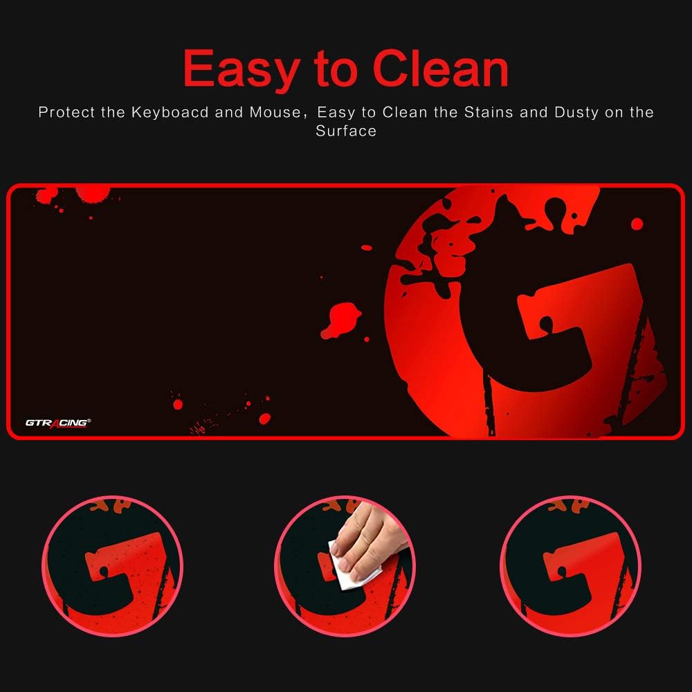 GTRACING Gaming Mouse Pad Large, Extended Mousepad with Stitched Edges, Non Slip Rubber Base, Waterproof XL Size Keyboard Pad, Mouse Mat for Gamer, Office and Home, 31.5x11.8 in,Red