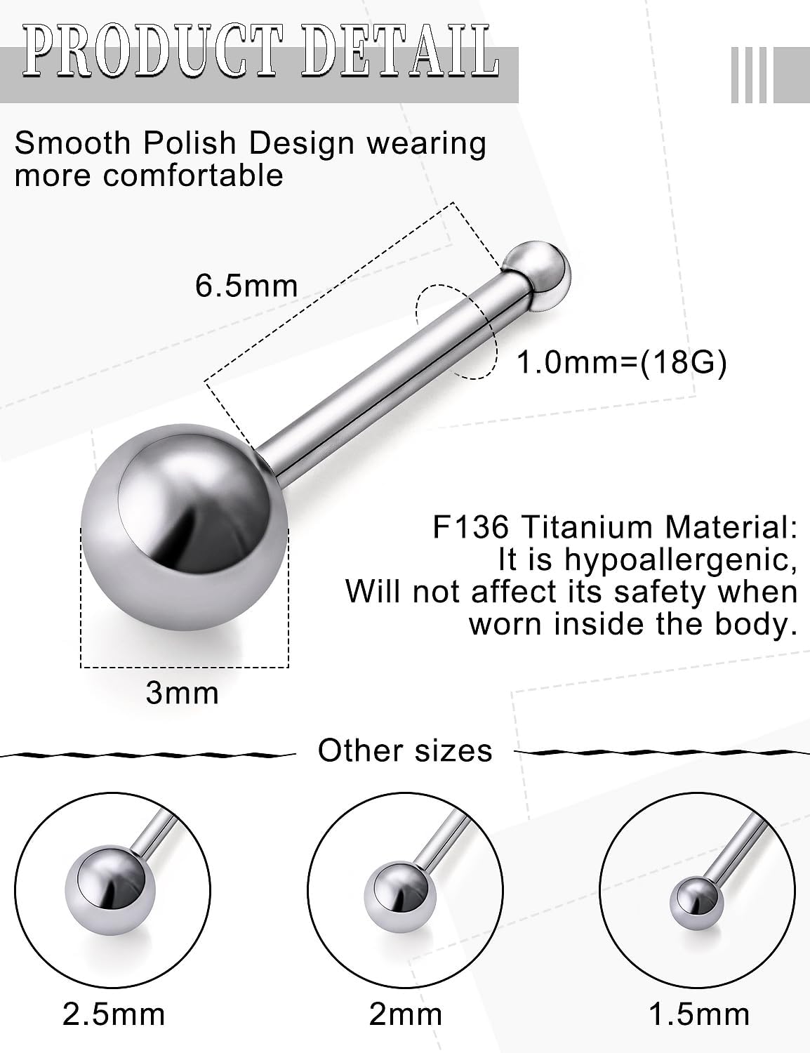 18G 20G 22G Astm F136 Titanium Nose Rings Studs Piercing Jewelry for Women Men Nose Nostril Piercing Jewelry Top Ball 1.5mm 2mm 2.5mm 3mm 4 Pair - Image 3