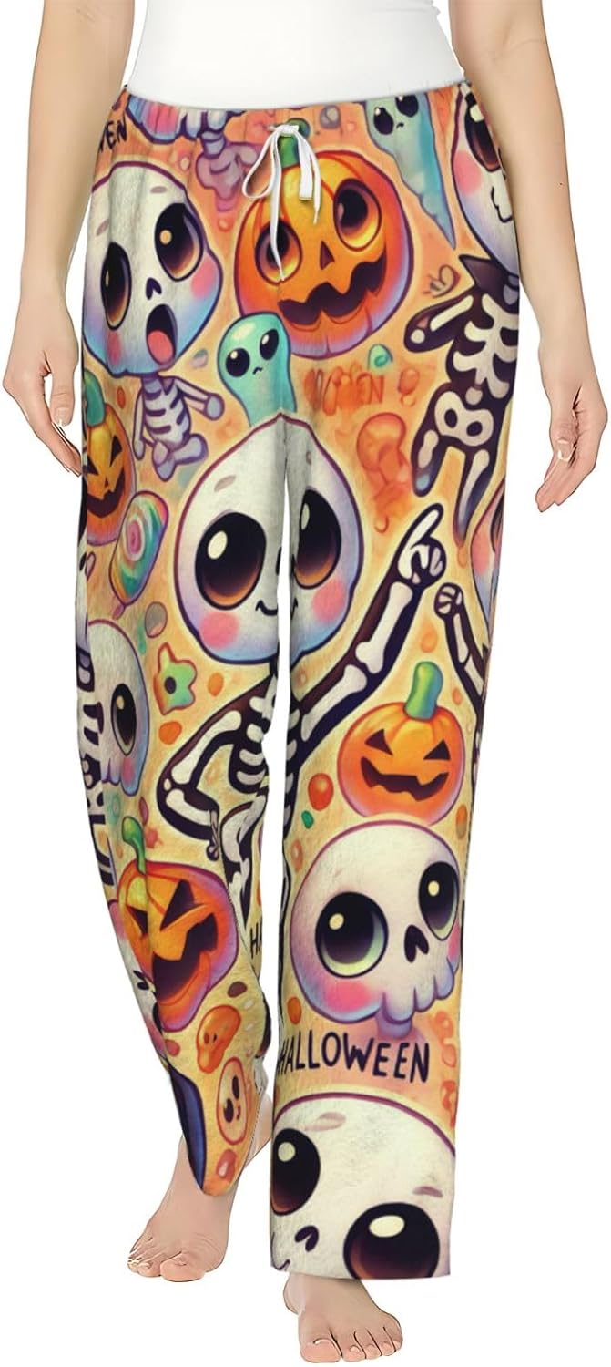 Women'S Cute-Halloween-Skeletons Fleece Pajama Pants, Cozy Flannel Lounge Bottoms For Women
