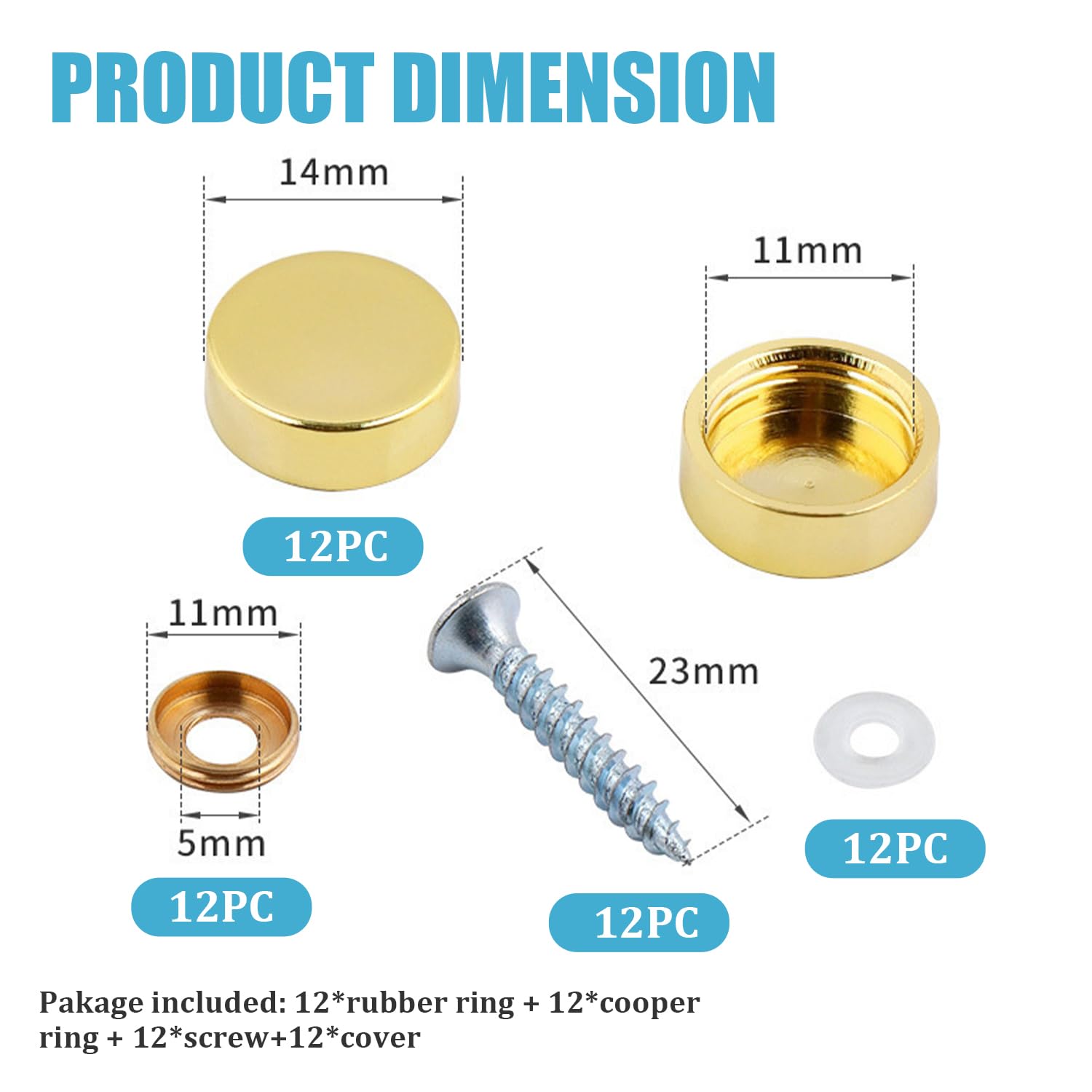 12PCS Juttzzei Brass Mirror Screws Caps, 14mm Brass Decorative Screws with Caps - Image 2