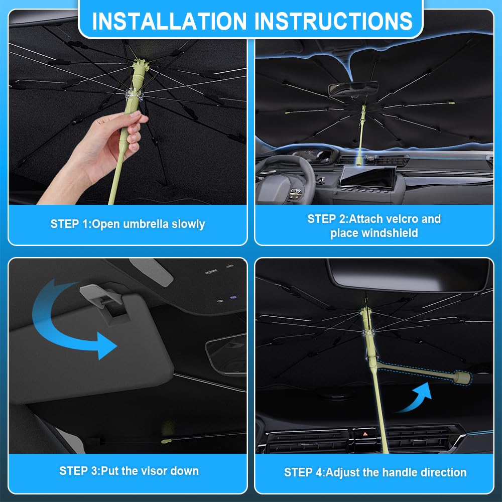 Pare Soleil Voiture Pare Brise Avant, 140x75cm Rotatif Parapluie Pare Soleil Voiture Protection UV, Pliable Parasols de Voiture pour la Plupart des Voitures, SUV (M)