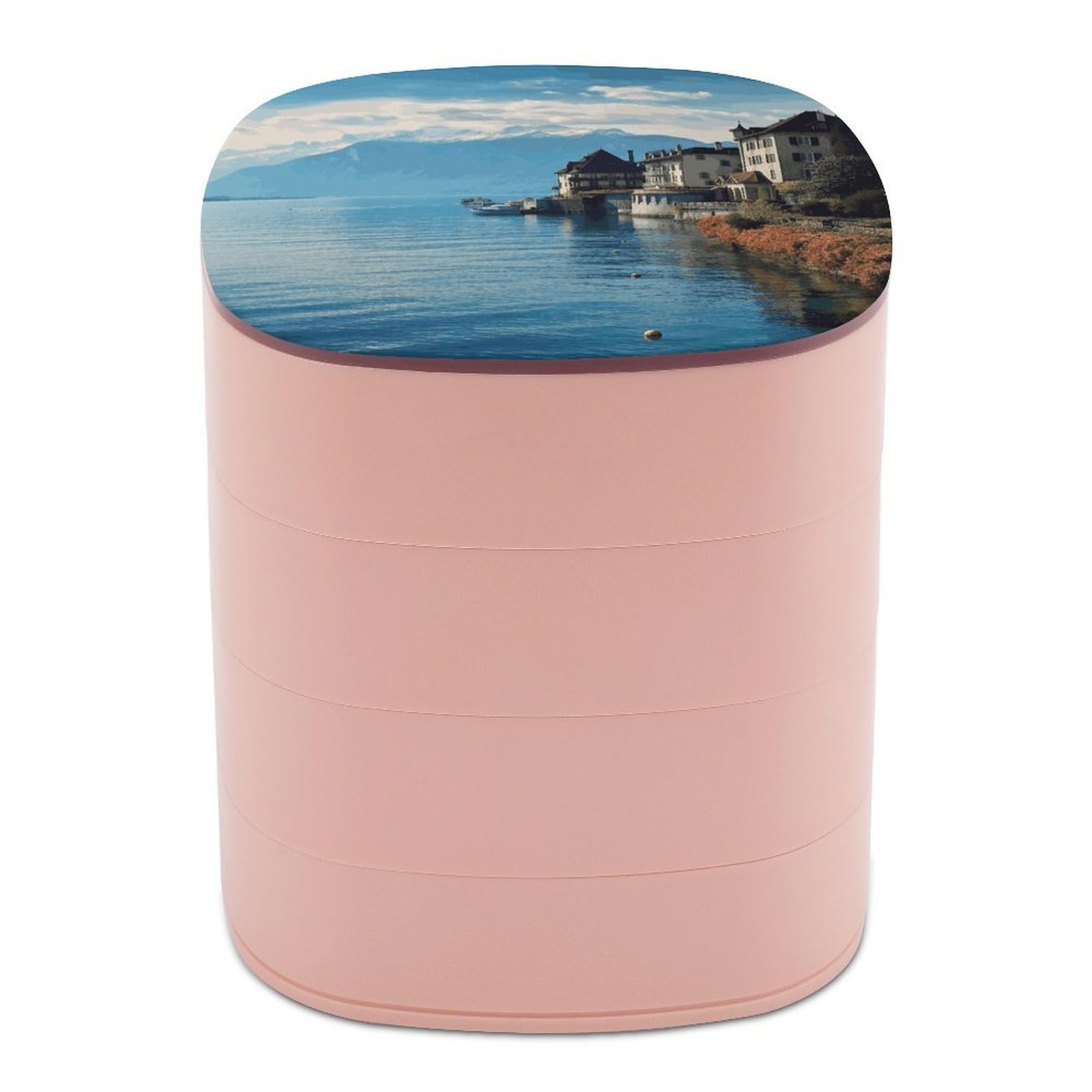 JTREHY Lake Geneva Switzerland Jewelry Box 4-Layer Covered Rotating Jewelry Storage Box Large Capacity Storage Boxes Portable Jewelry Case for Bracelets Earrings Necklace