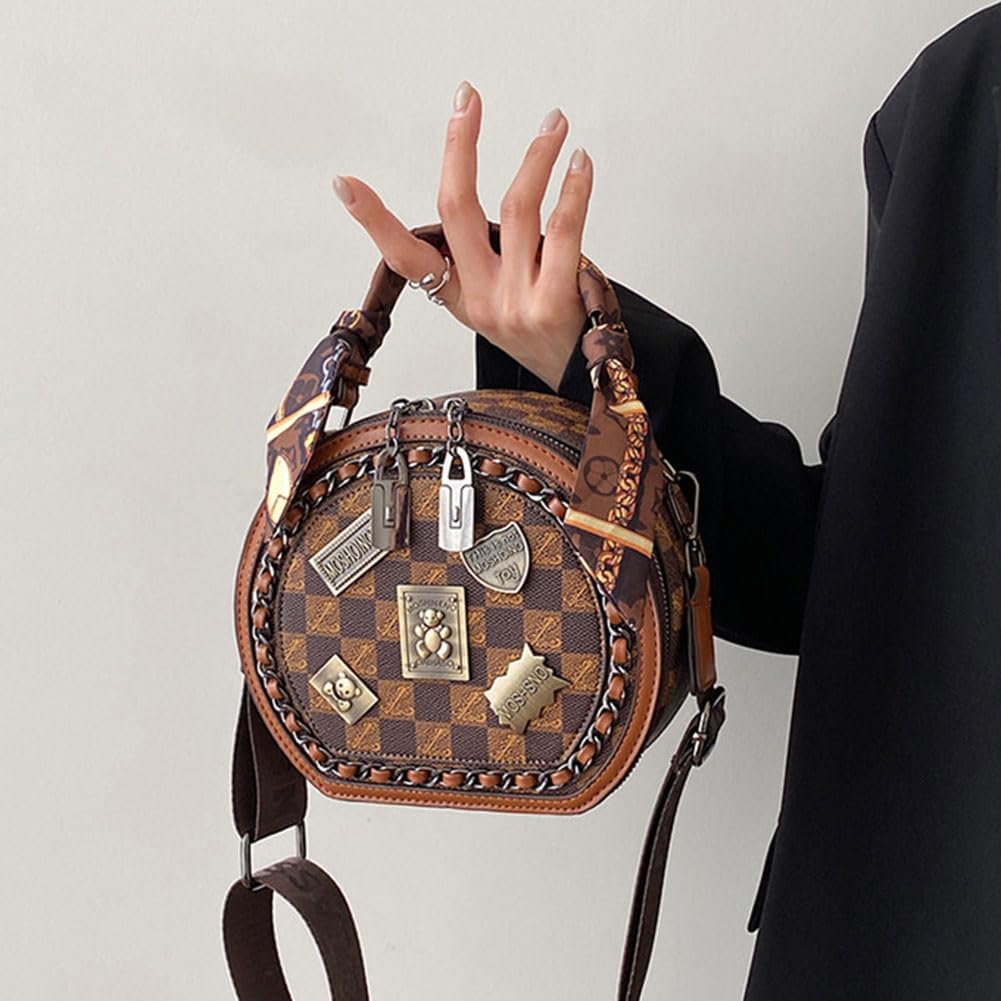 Vintage Women's Bag,Round Crossbody Bag, Shoulder Crossbody Circle Tote Bag, Large Capacity Purse Handbag - Image 8