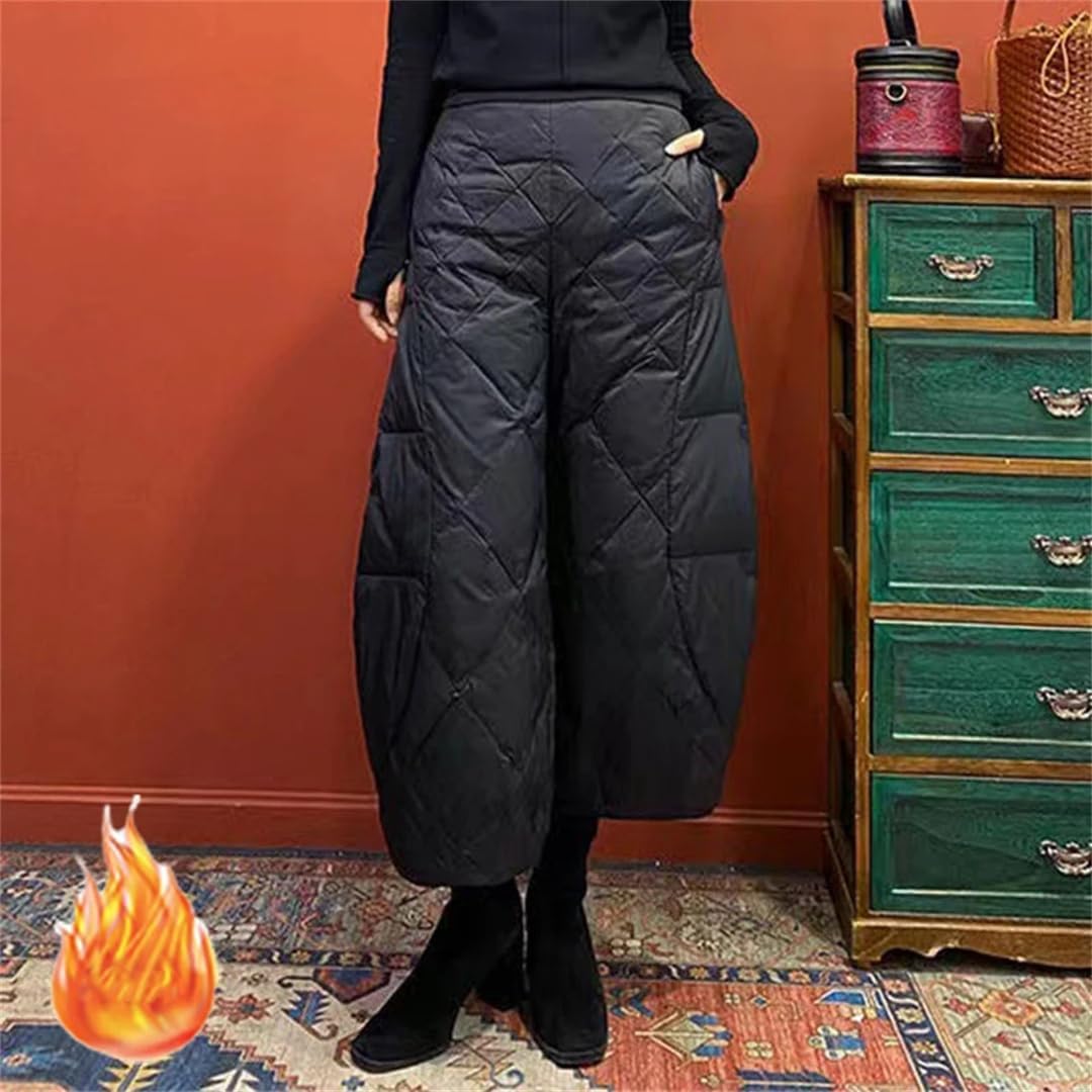 Women's Oversized Down Cotton Wide-Leg Pants High-Waisted Winter Trousers Snow Thickened Nine-Point Pants
