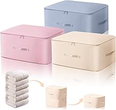 Pack of 3 Ultra Small Bulky Self-Compression Organizer, Stackable Compression Bag, Large Capacity 3 Layers, Duvets and Clothes, Travel Compression Bag 3 Colors