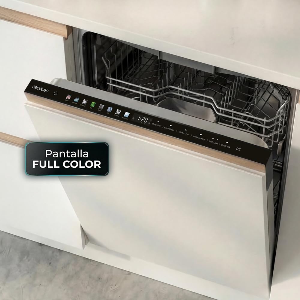 Cecotec Lave-vaisselle Intégrable 60cm Bolero Aguazero 6620 Full-BI C. 1850W, 15 Couverts, 8 Programmes, Moteur Inverter, Écran FullColor, Smart Wash, Turbo Dry+, AutoClean, Demi-Charge, Dual Zone