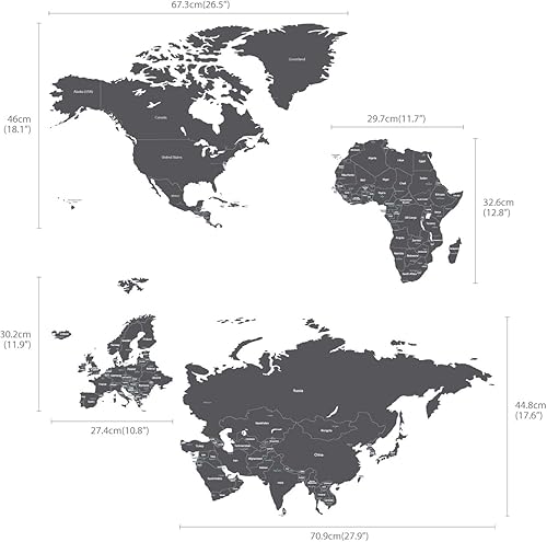 Miniatura 7 de DECOWALL DLT-1609GF - Calcomanías de pared para niños, diseño de bandera moderna, mapa del mundo gris, calcomanías de pared extraíbles para niños,